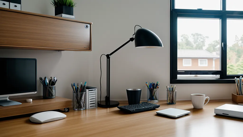 A modern Wi-Fi router with organized cables in a home office