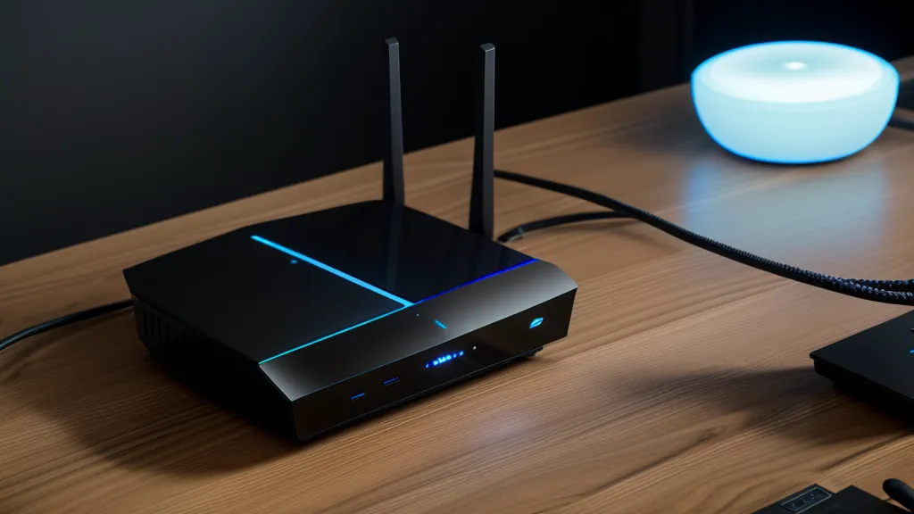 Close-up of a high-performance Wi-Fi router with status lights.