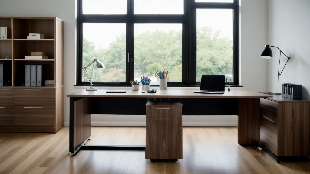 A VPN-enabled router next to a MacBook Pro on a dark wooden desk.