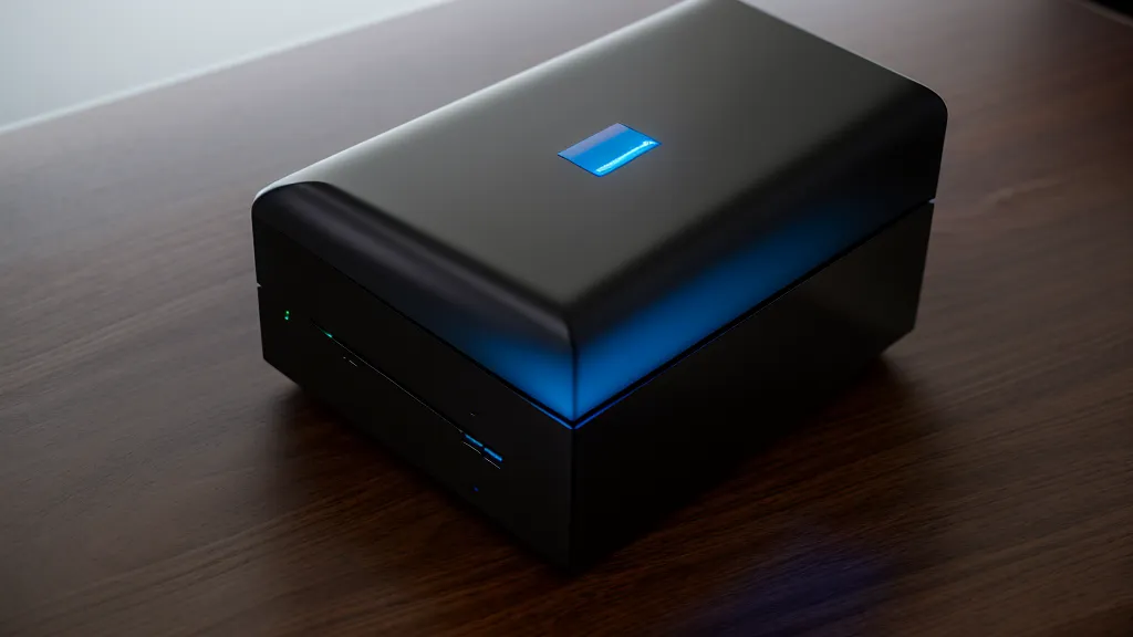 Close-up of a networking router with blinking blue LED lights